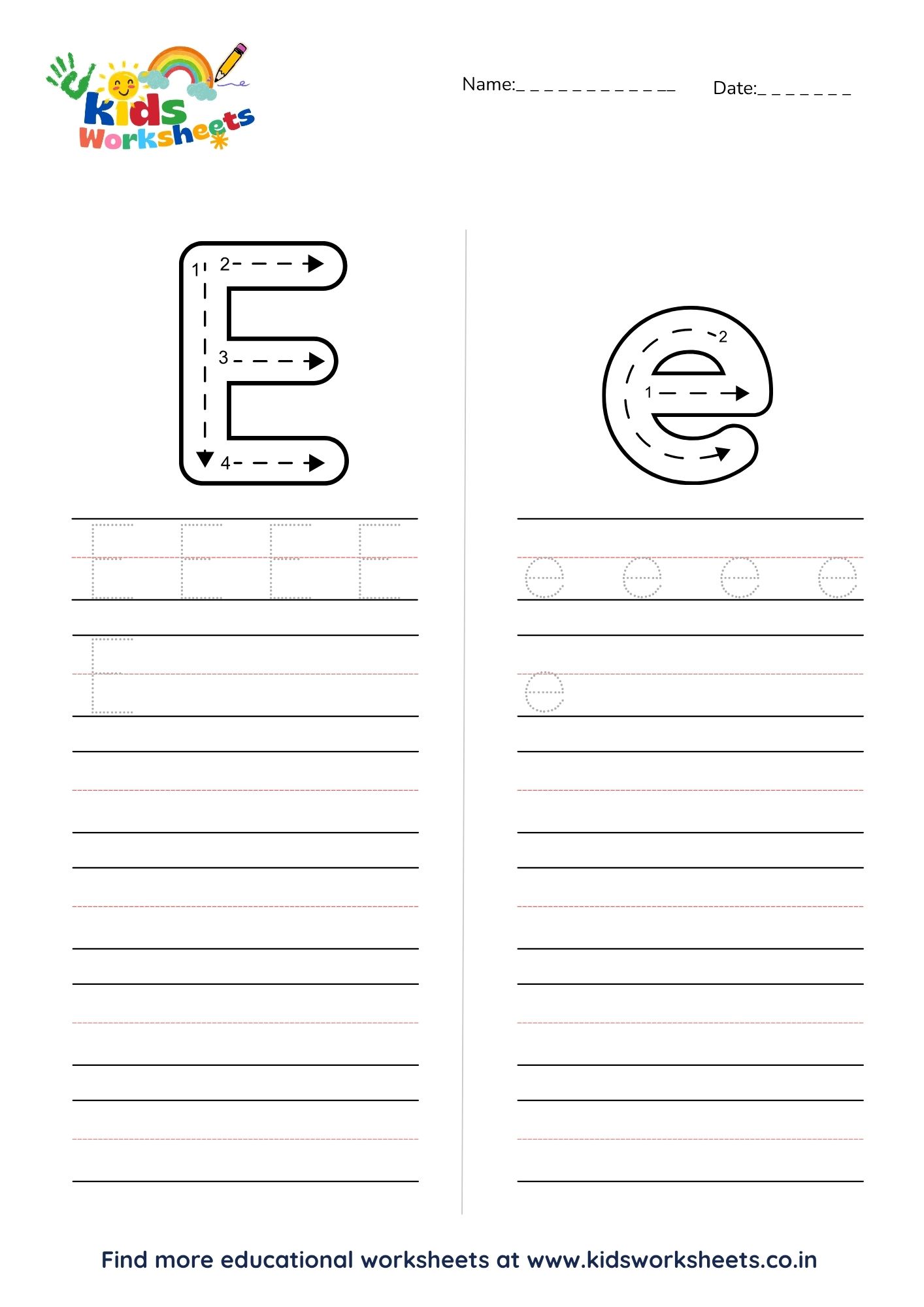 Alphabet E Tracing Worksheet preview