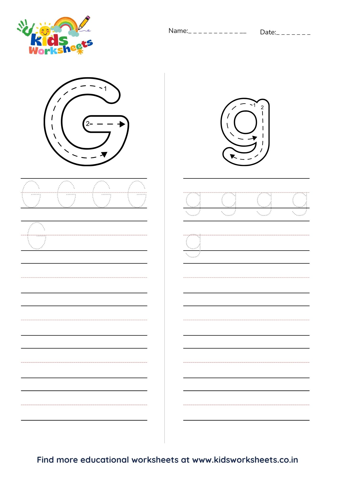 Alphabet G Tracing Worksheet preview