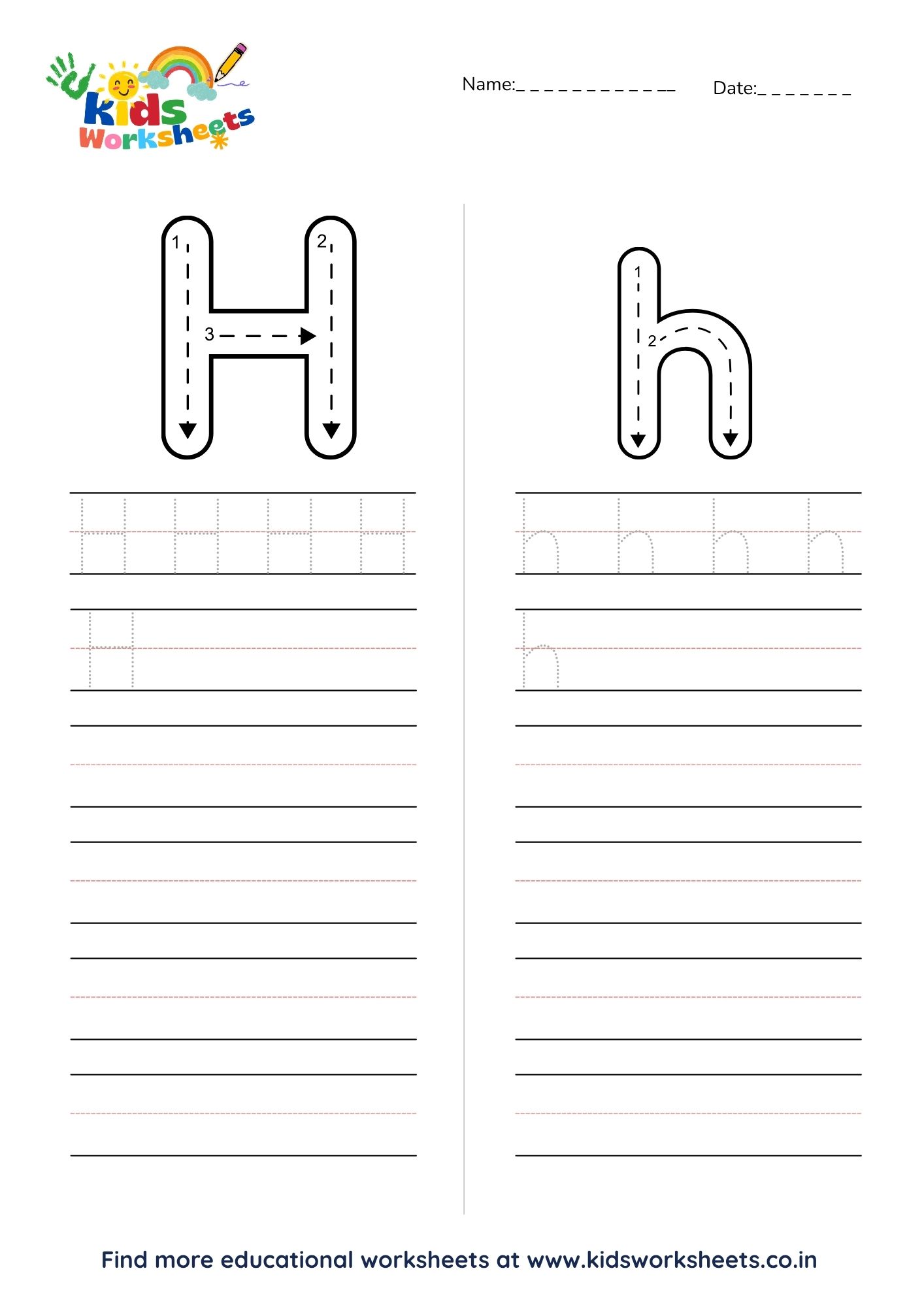 Alphabet H Tracing Worksheet preview