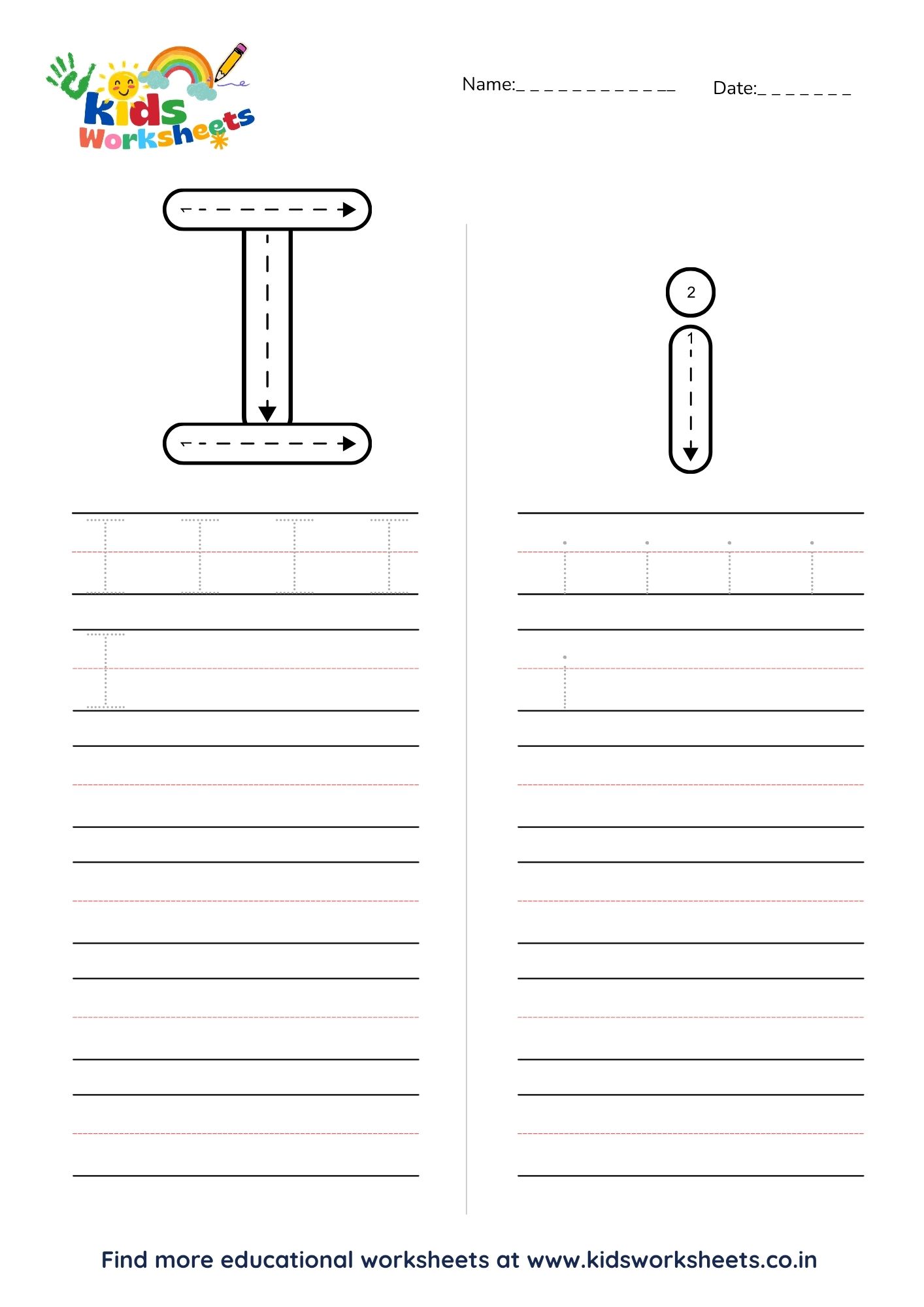 Alphabet I Tracing Worksheet preview