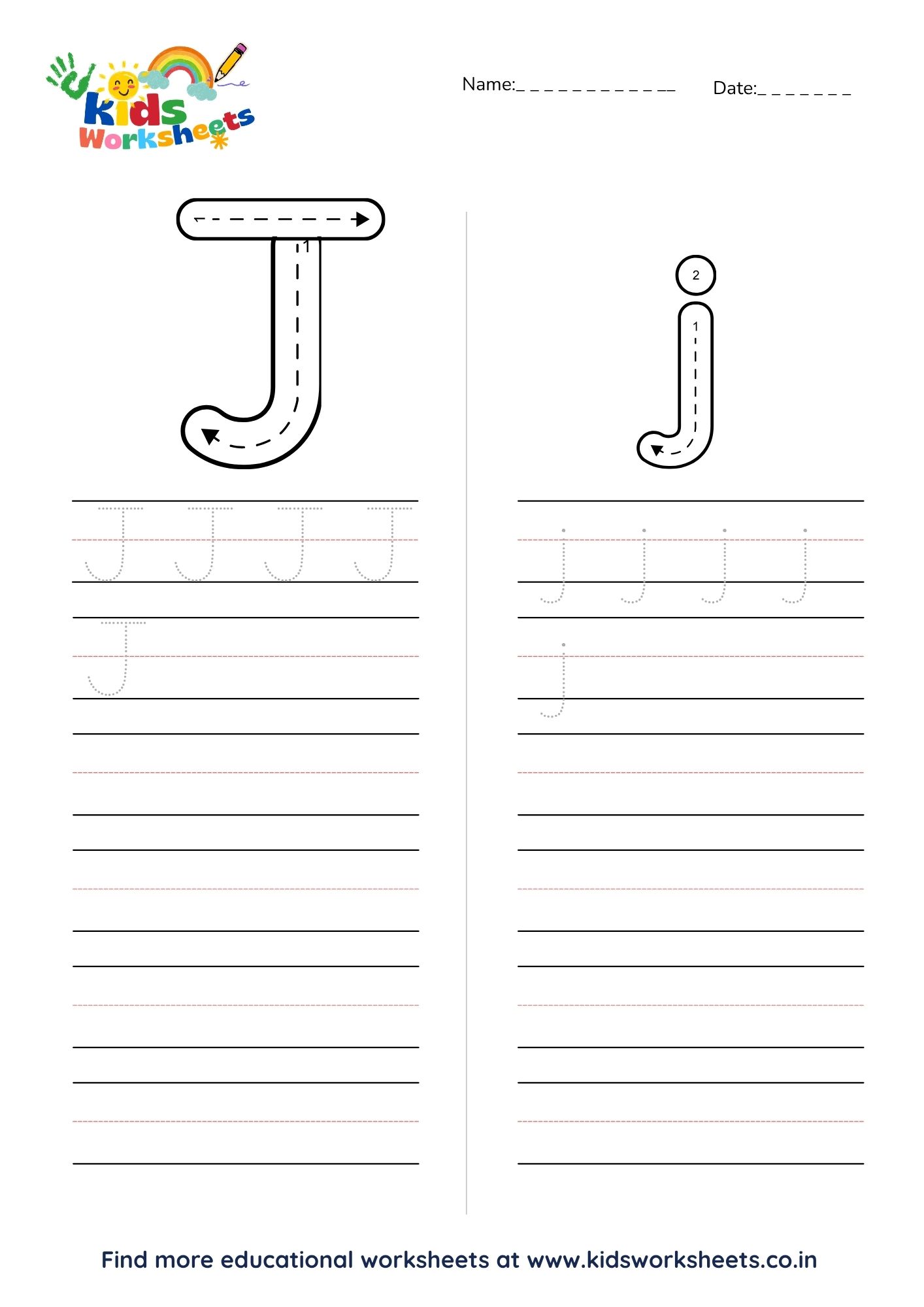 Alphabet J Tracing Worksheet preview