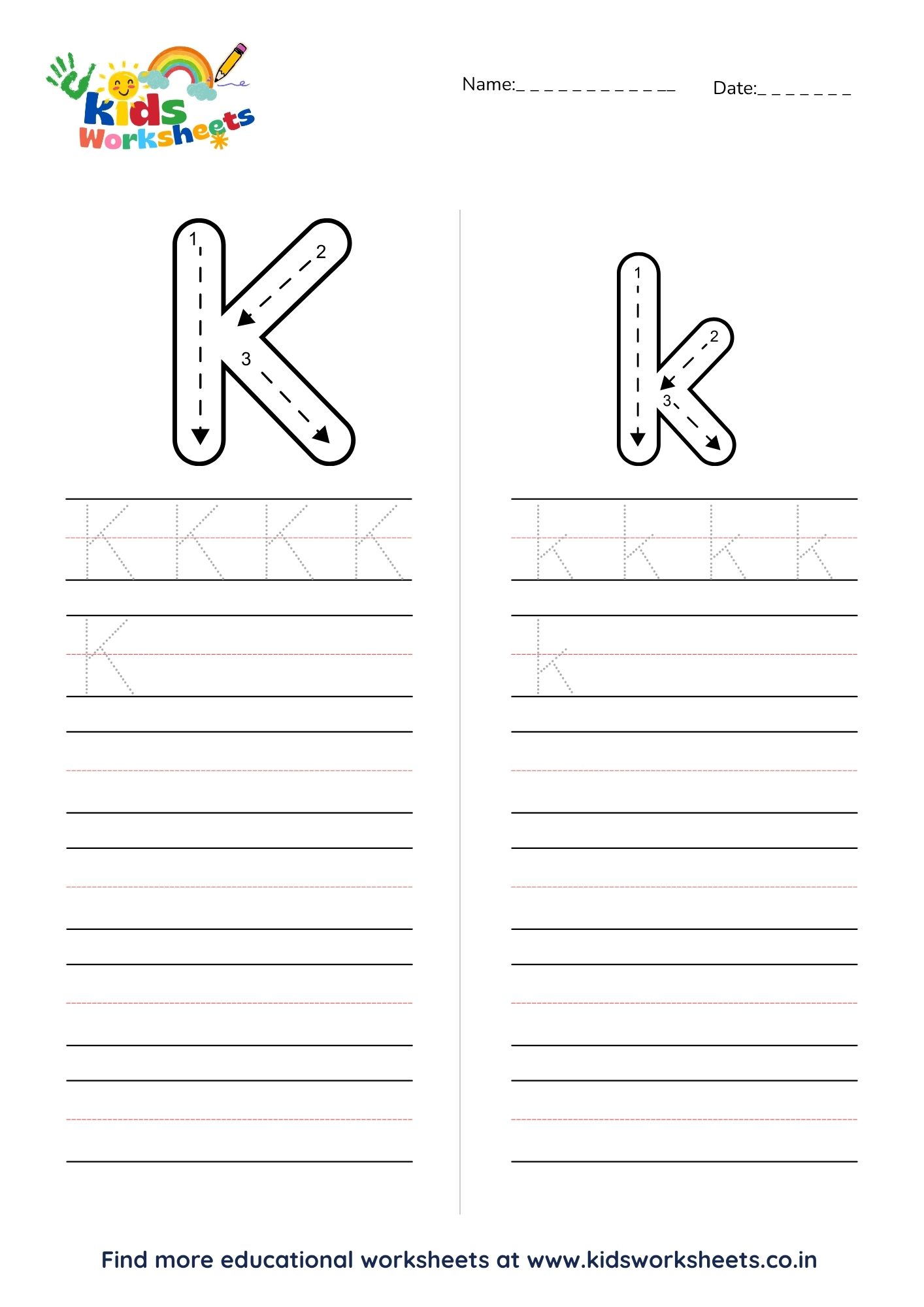 Alphabet K Tracing Worksheet preview