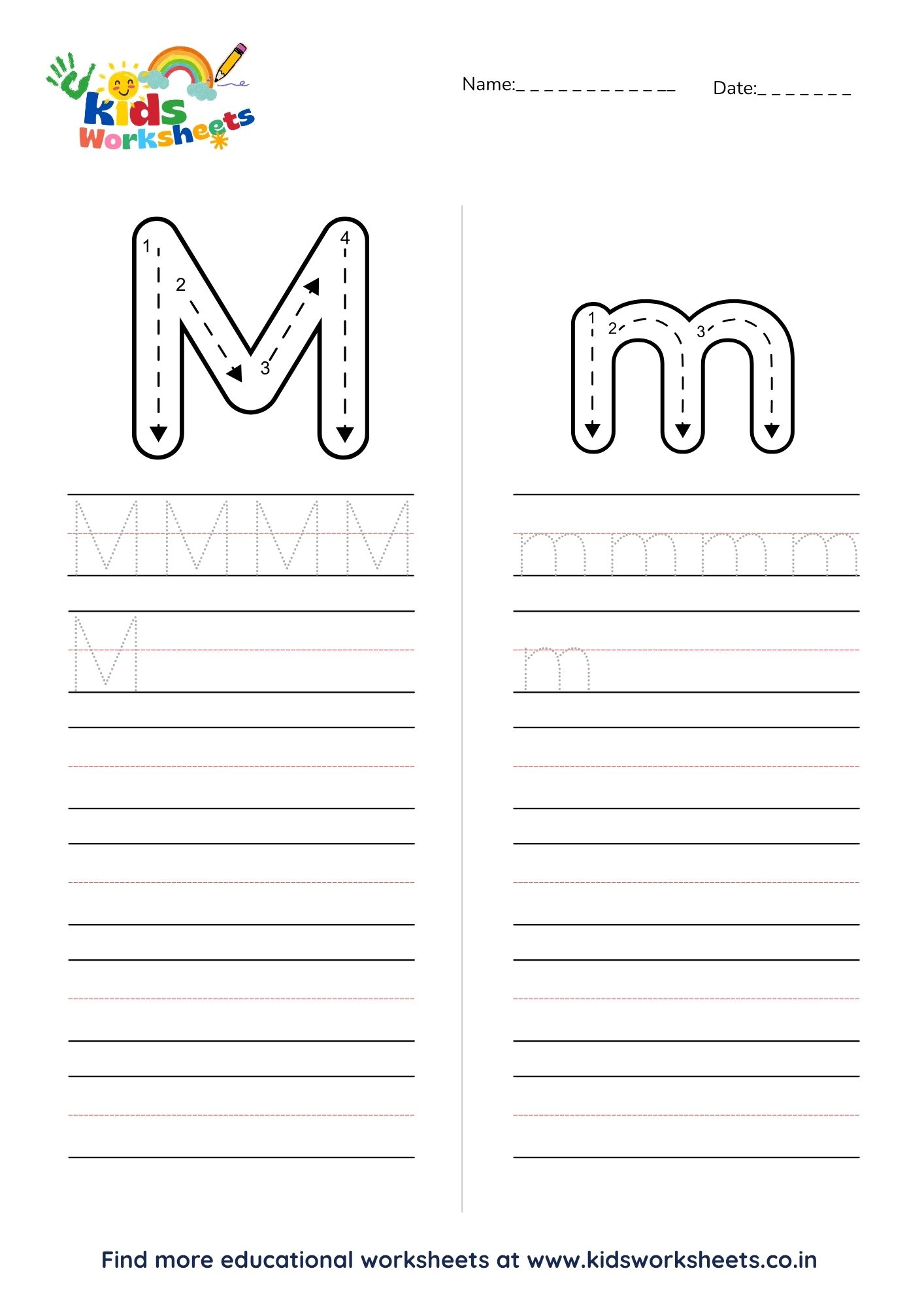 Alphabet M Tracing Worksheet preview