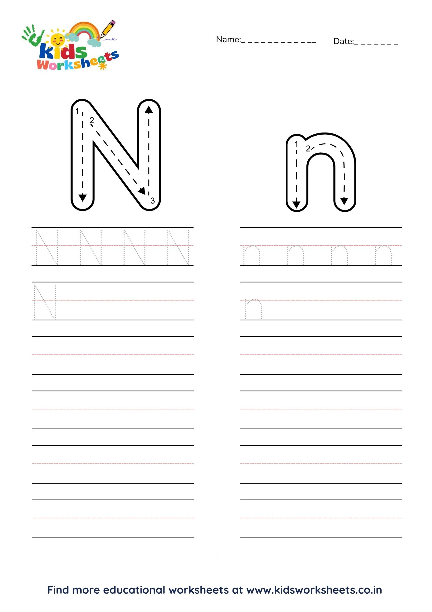 Alphabet N Tracing Worksheet preview