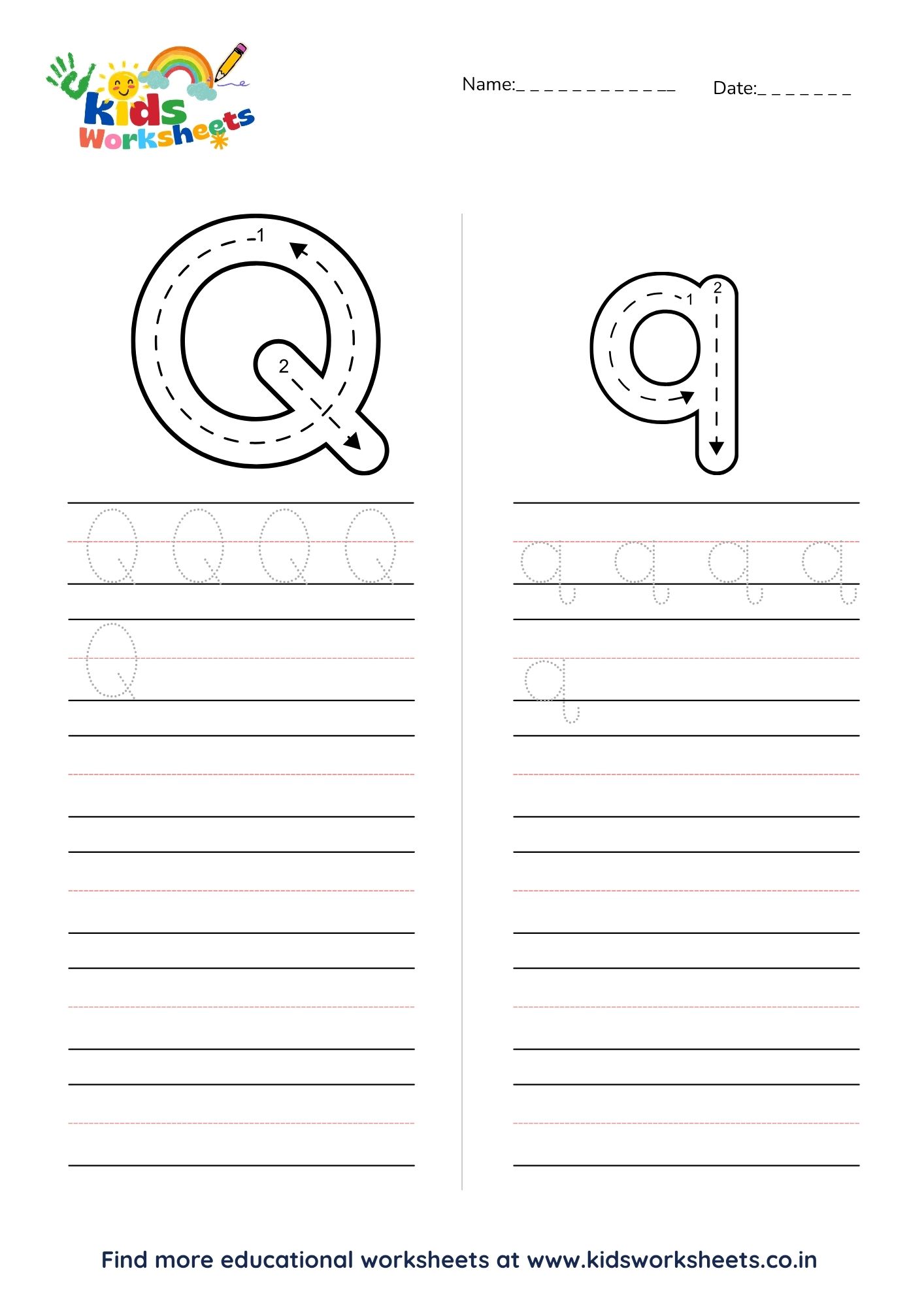 Alphabet Q Tracing Worksheet preview