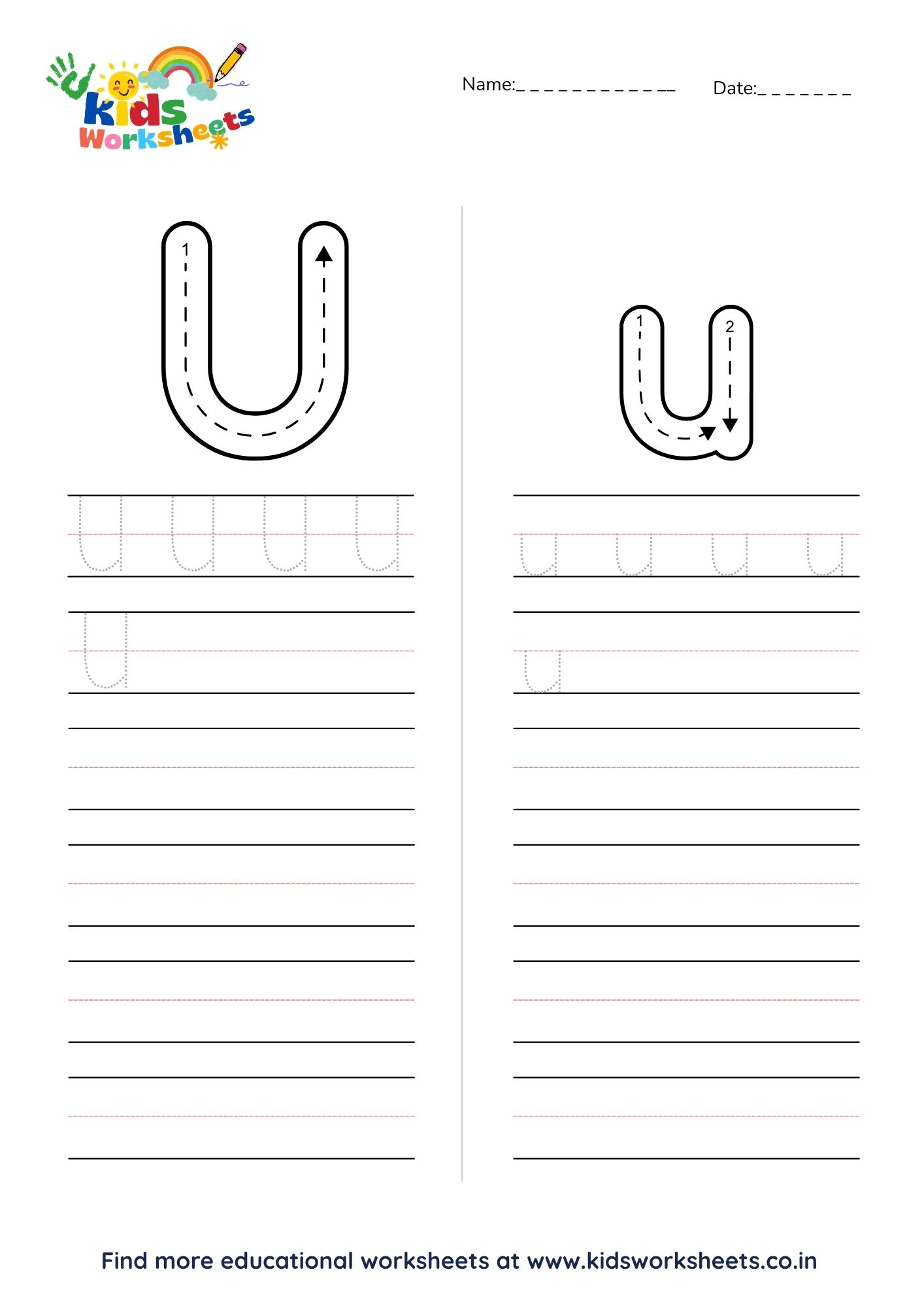 Alphabet U Tracing Worksheet preview