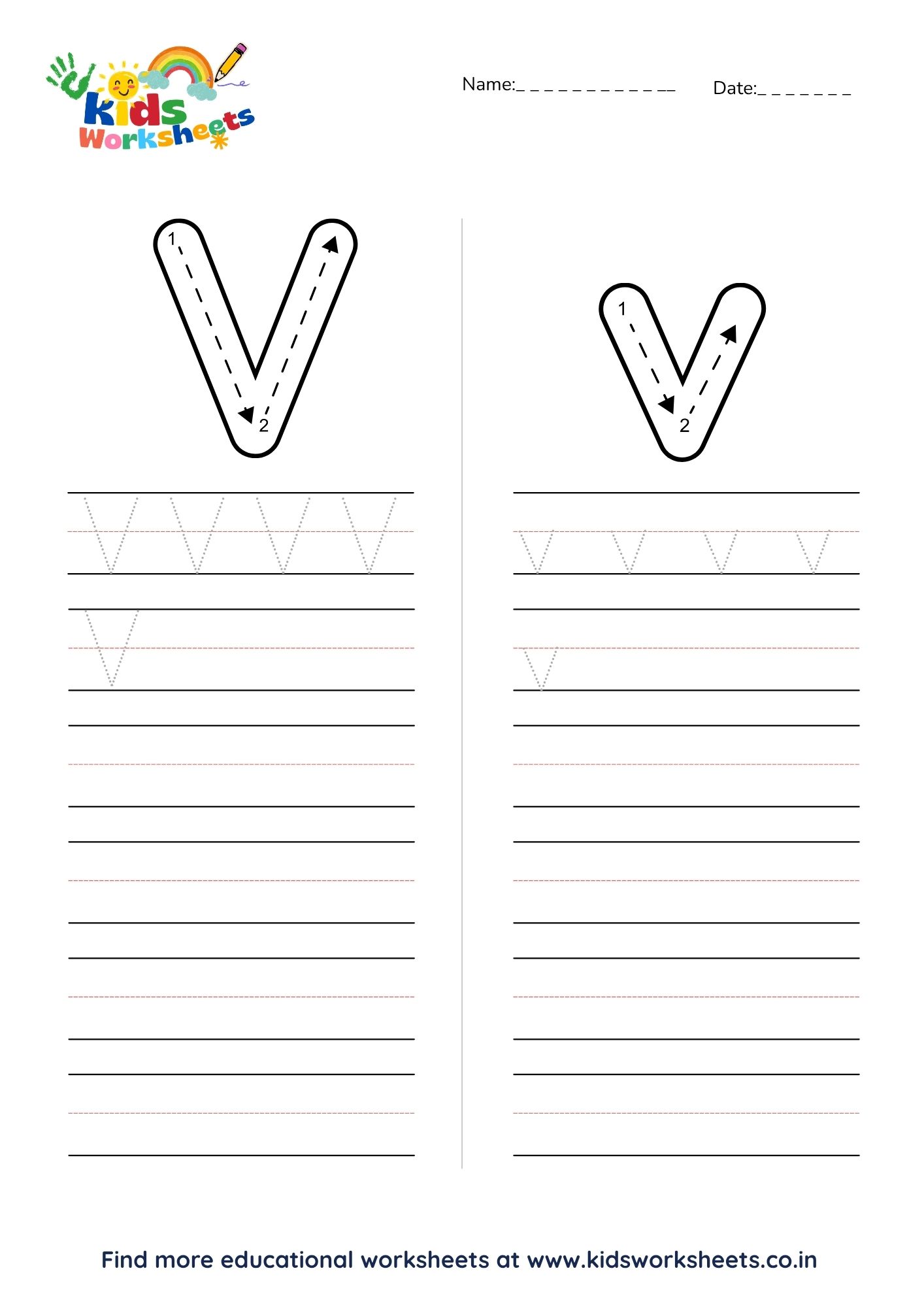 Alphabet V Tracing Worksheet preview