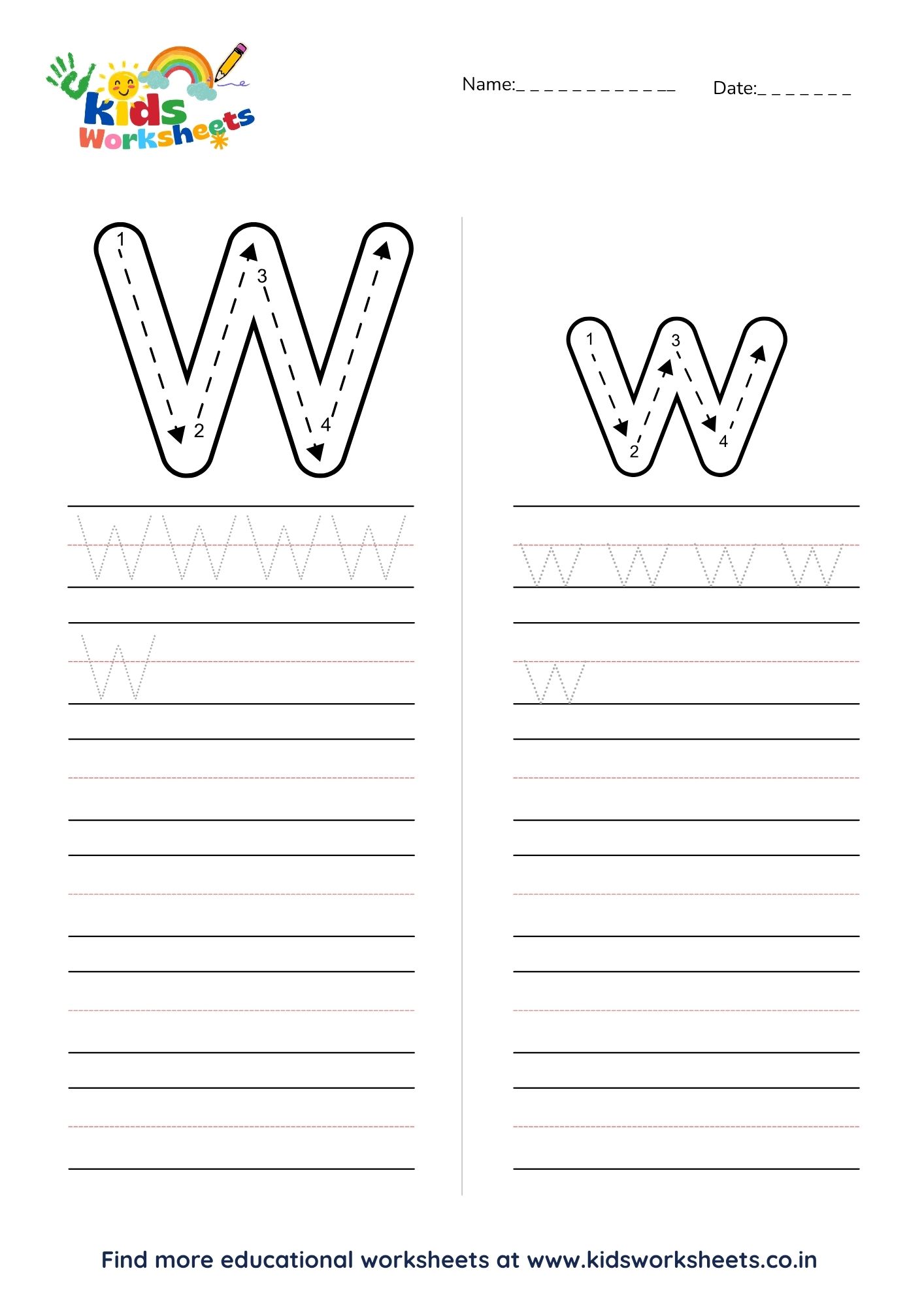 Alphabet W Tracing Worksheet preview