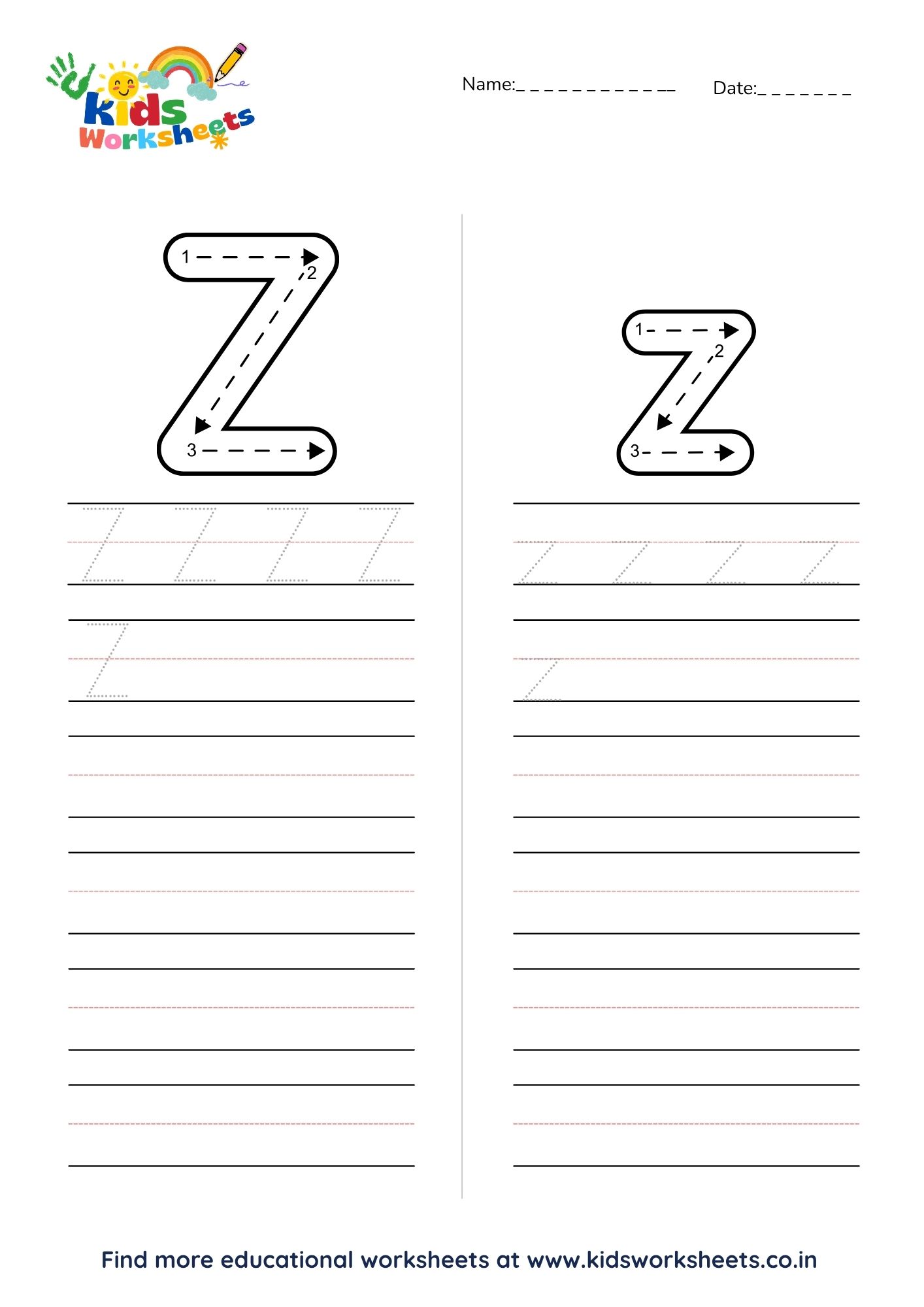 Alphabet Z Tracing Worksheet preview