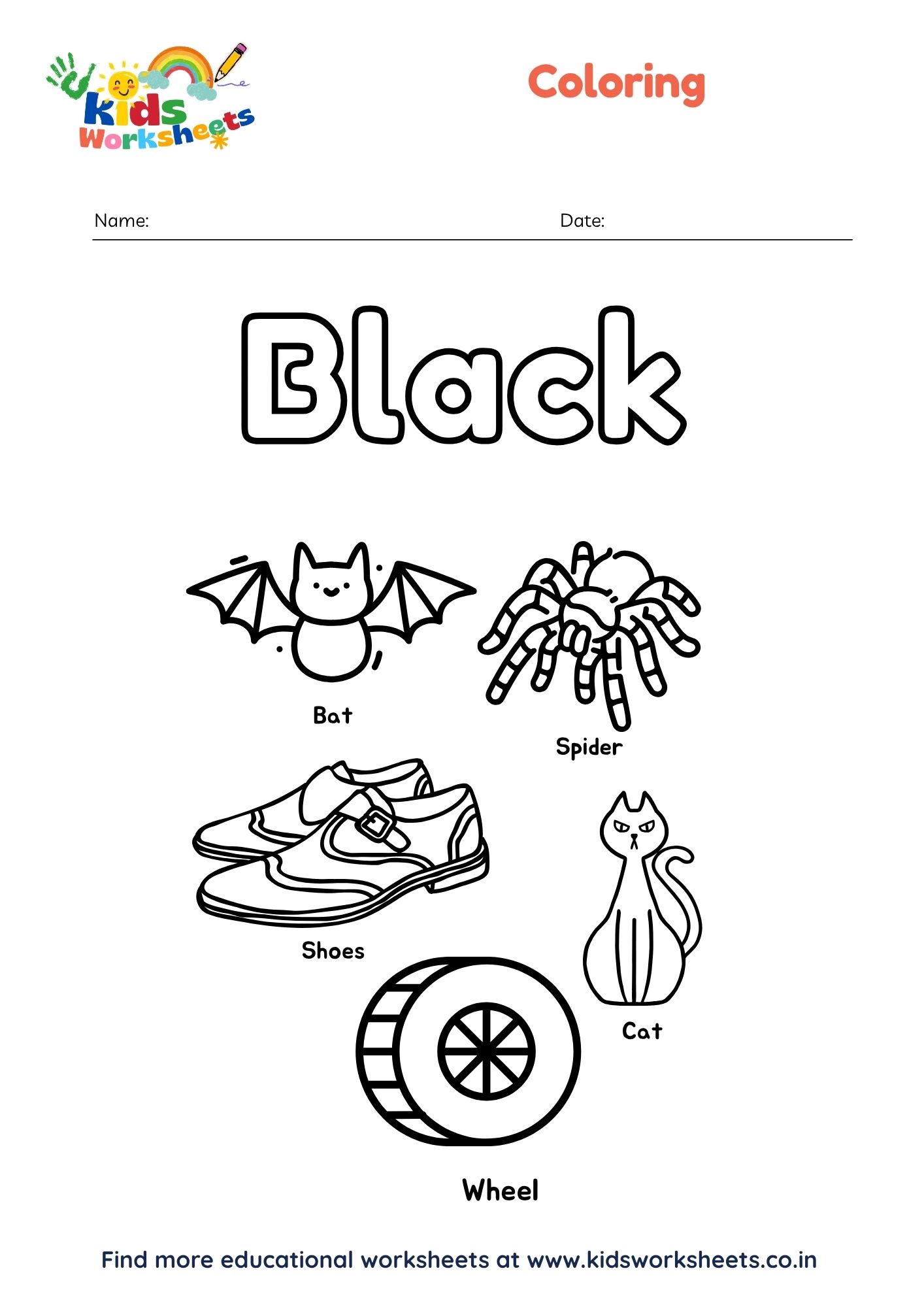 Black Color Recognition Coloring Page preview