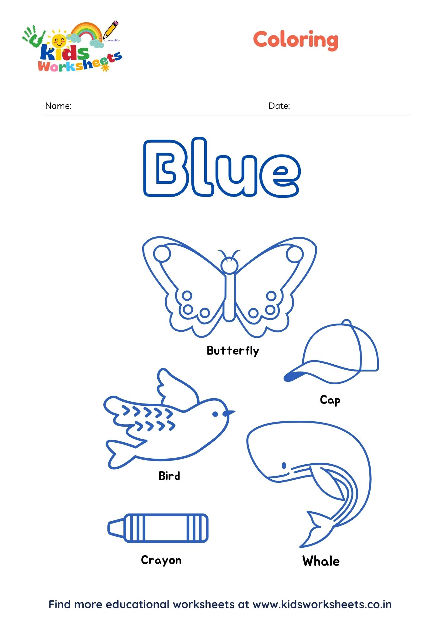 Blue Color Recognition Coloring Page preview