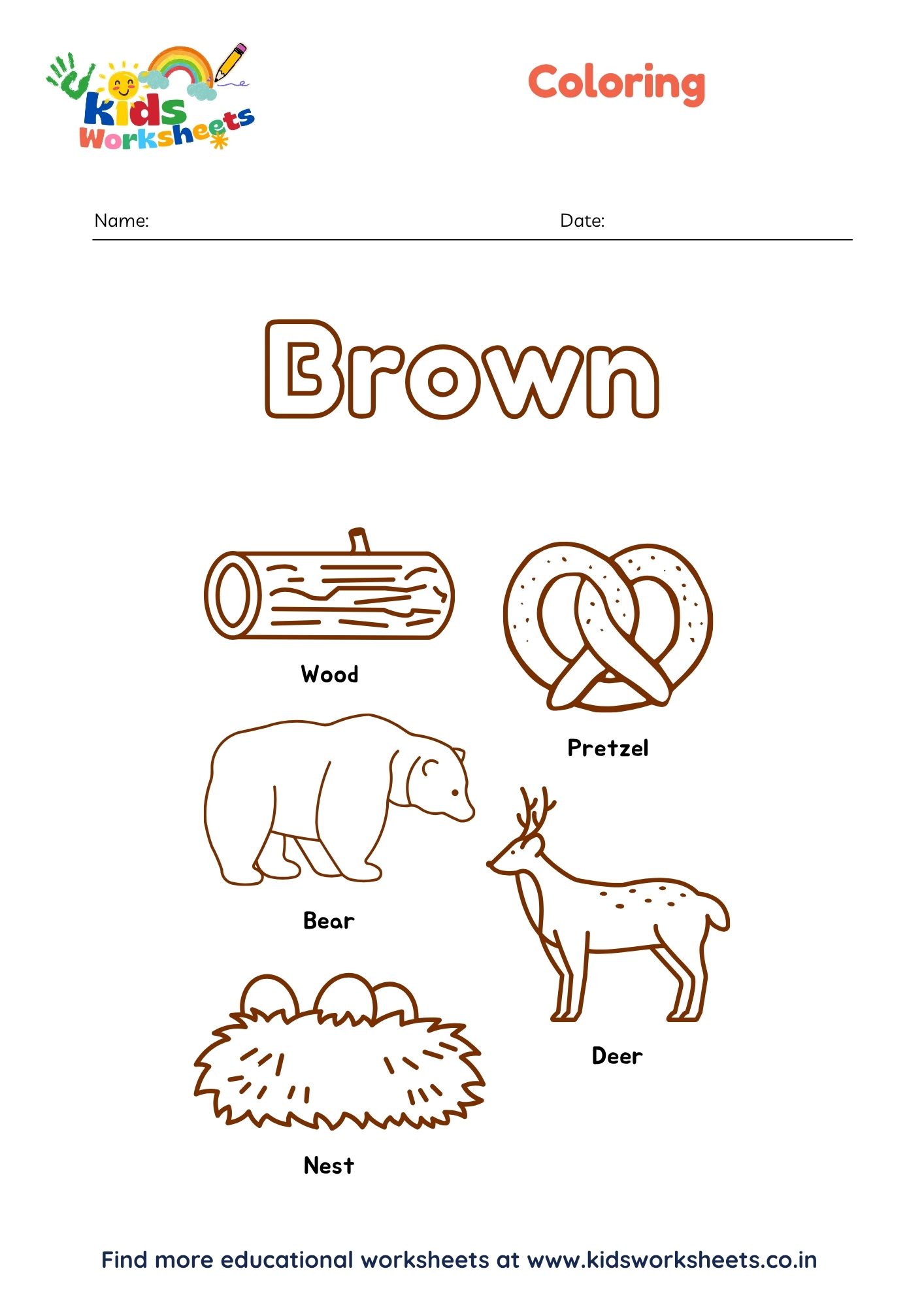 Brown Color Recognition Coloring Page preview