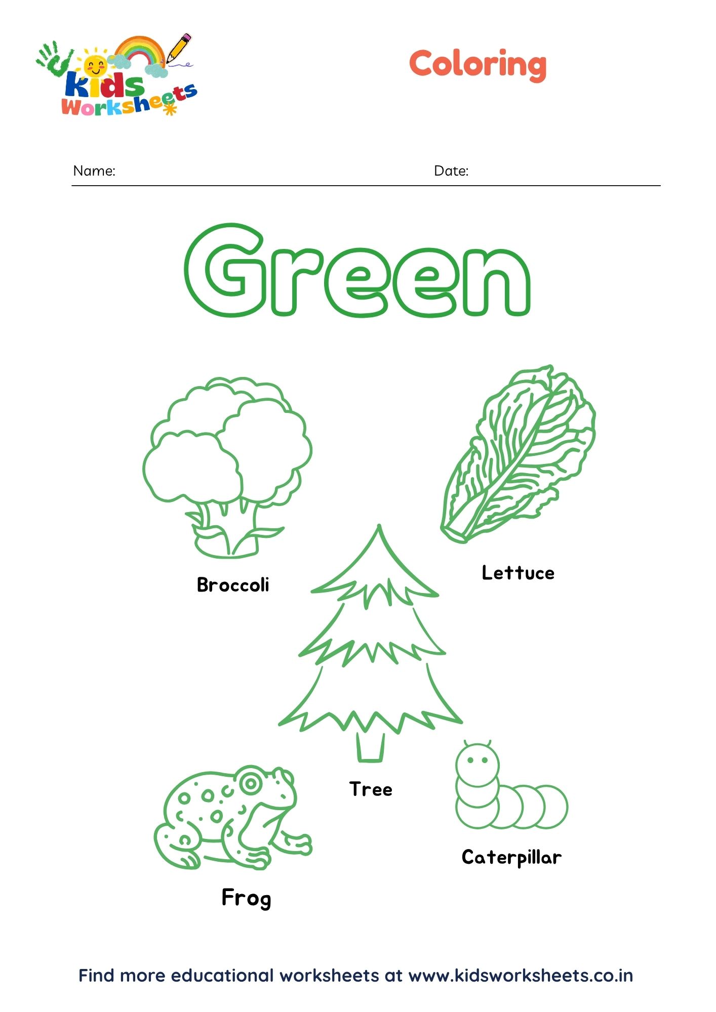 Green Color Recognition Coloring Page preview