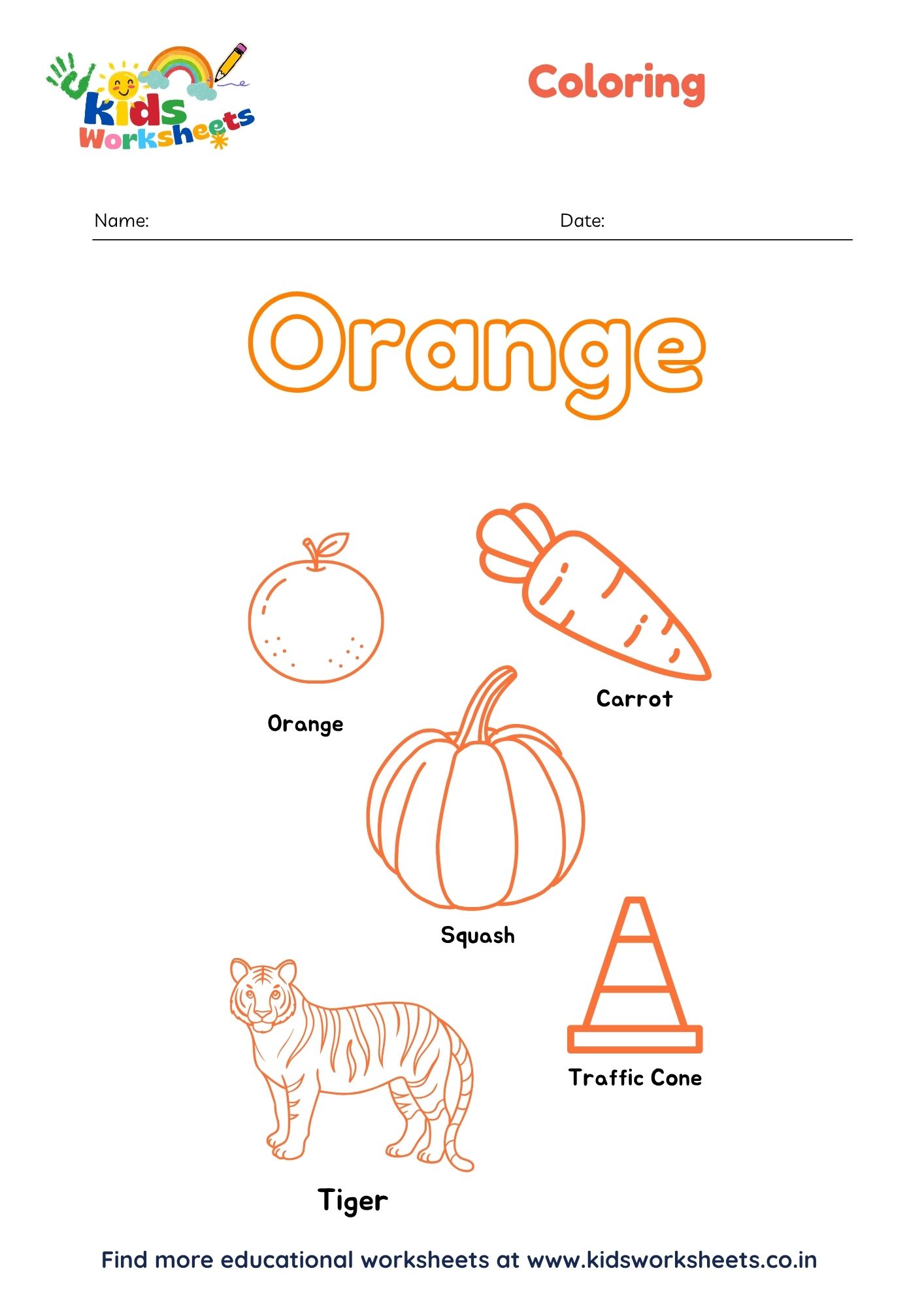 Orange Color Recognition Coloring Page preview