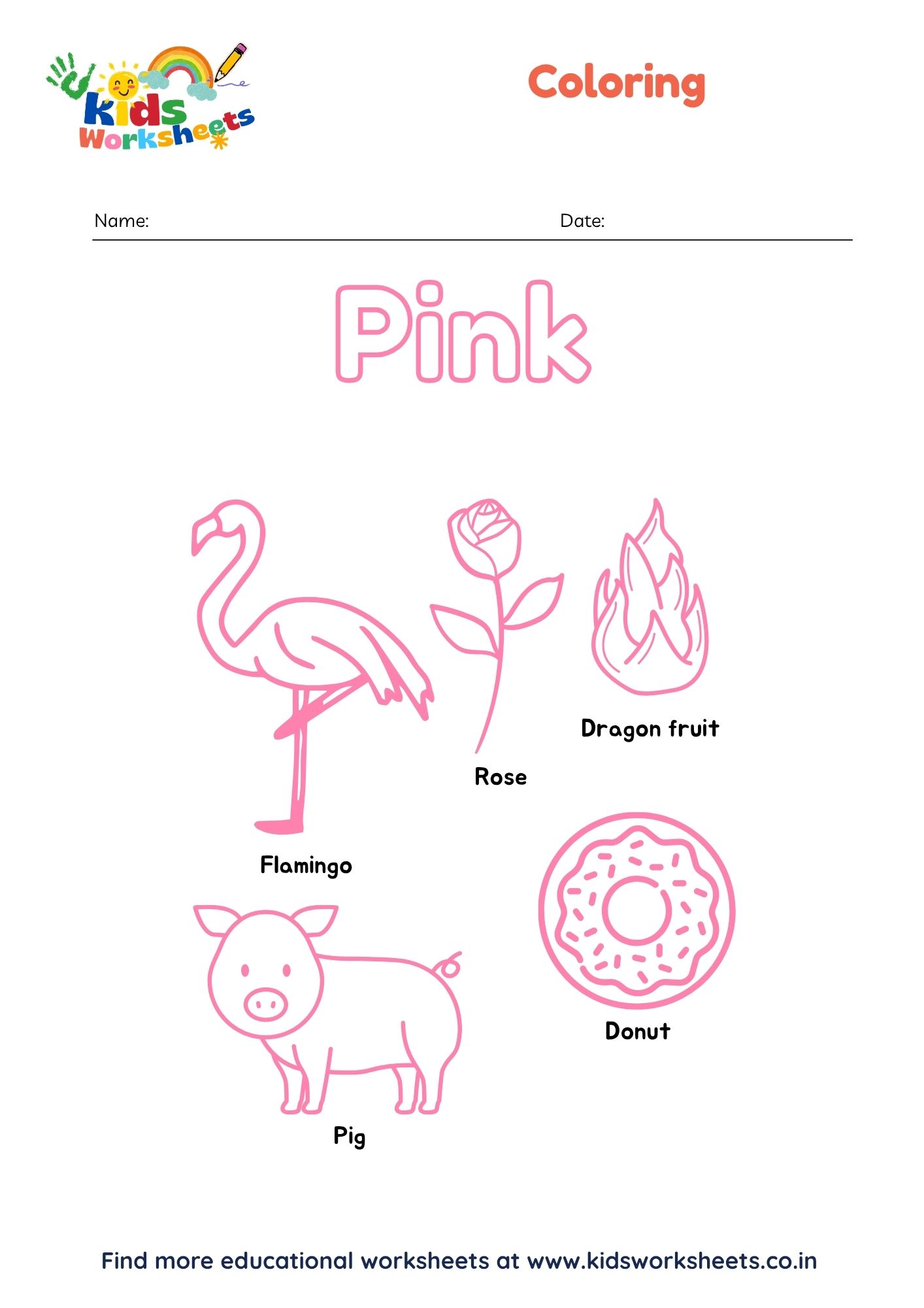 Pink Color Recognition Coloring Page preview