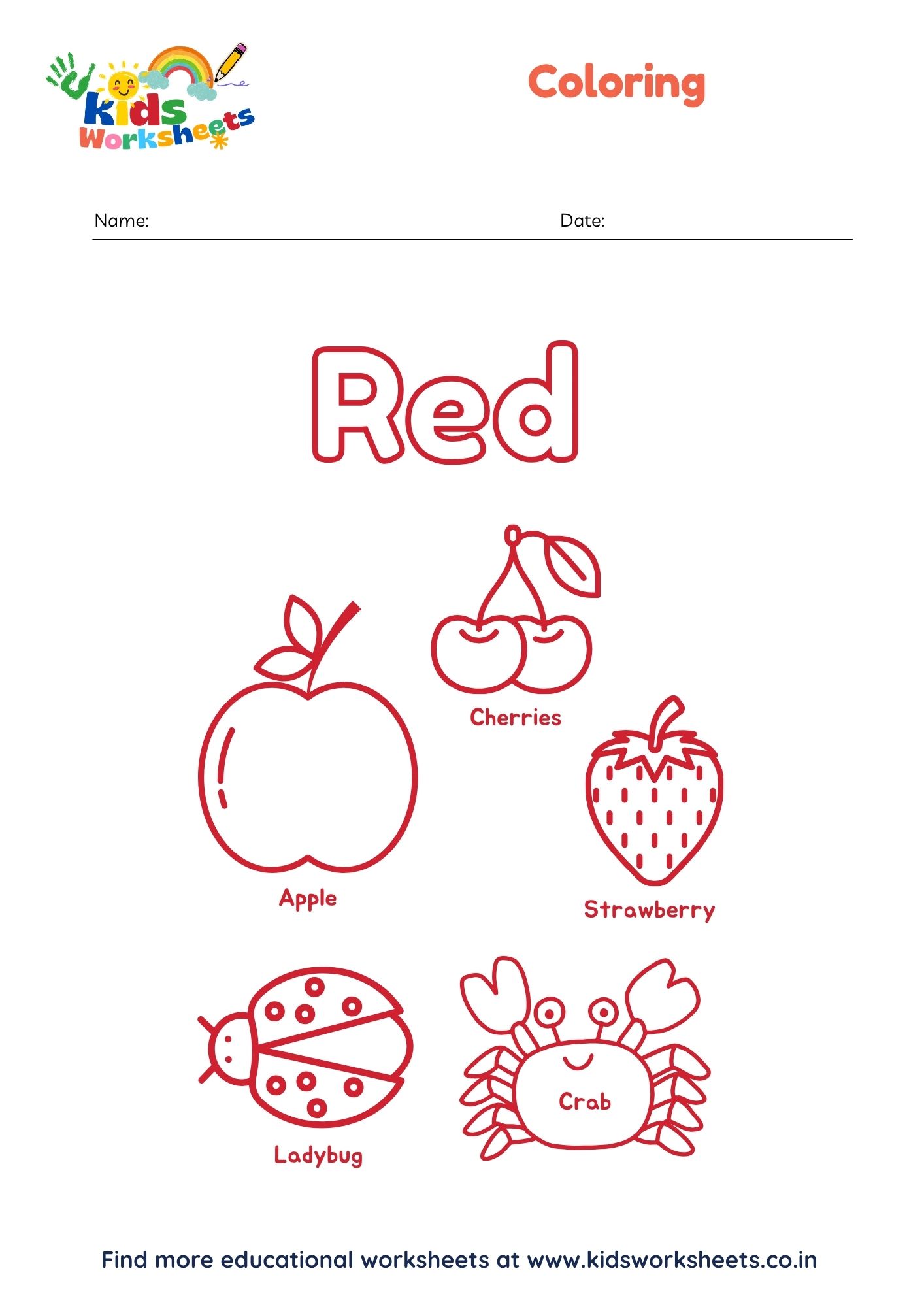 Red Color Recognition Coloring Page preview
