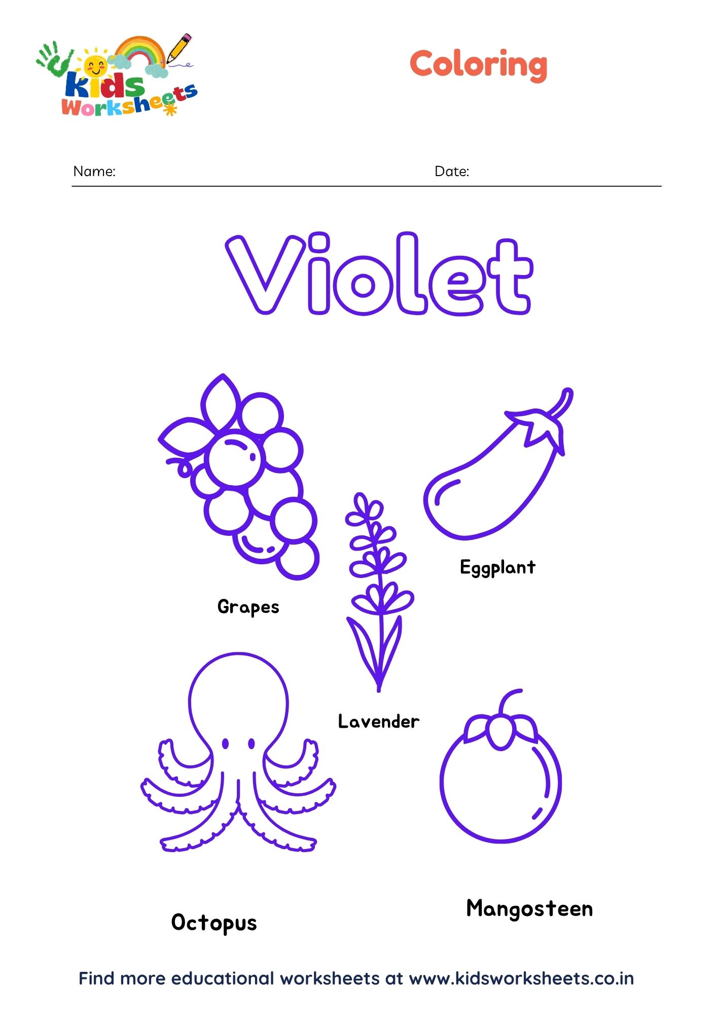 Violet Color Recognition Coloring Page preview