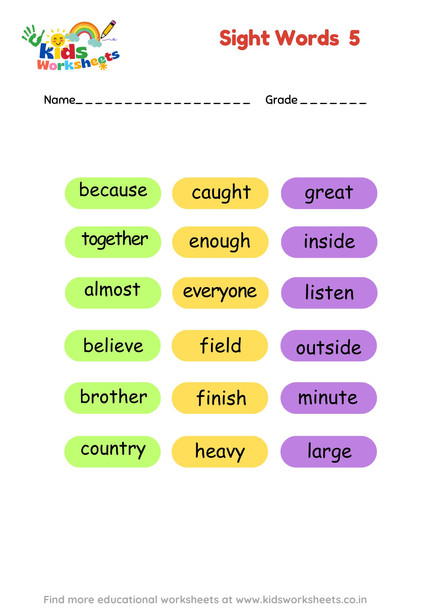 Sight Words 5 preview