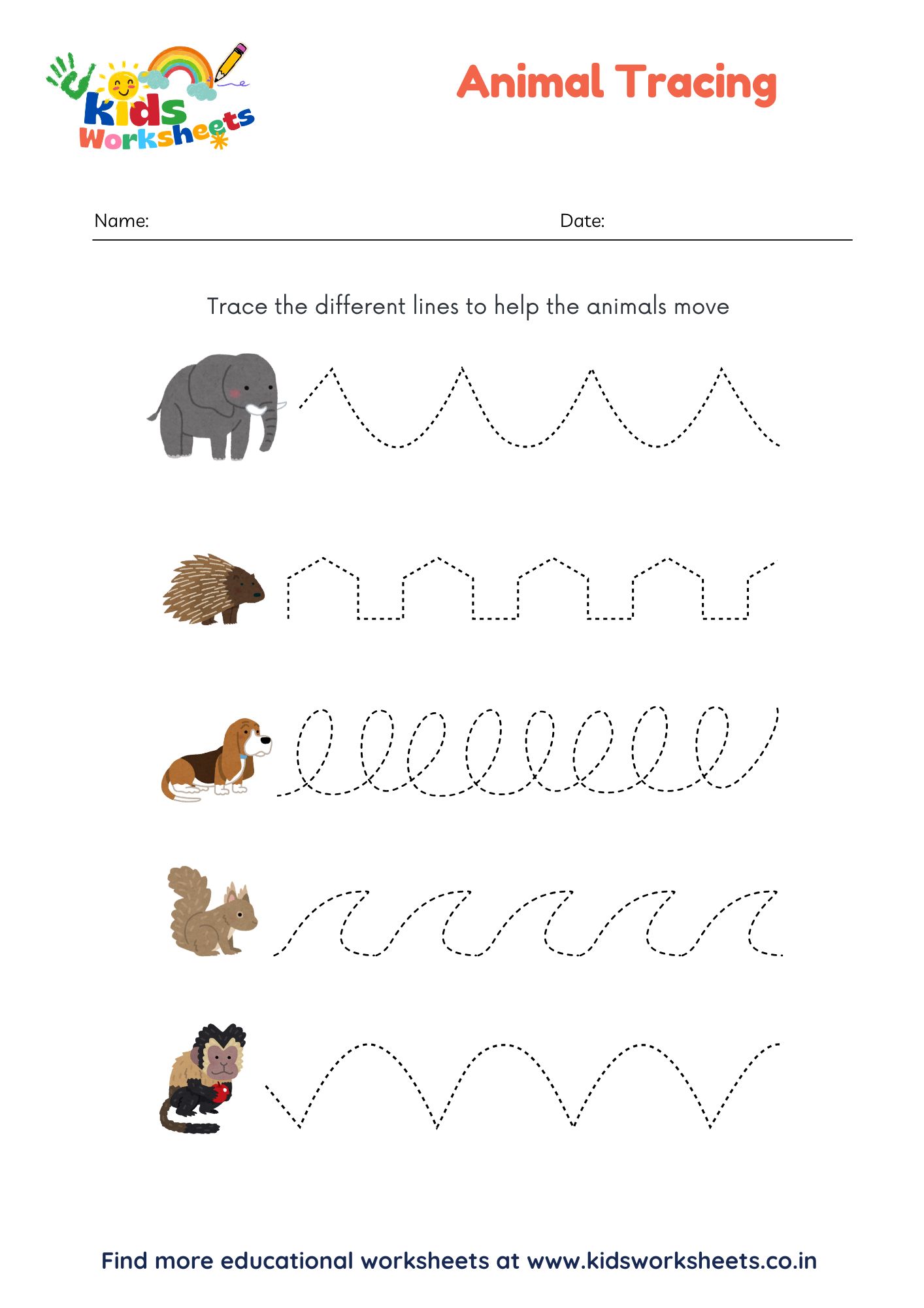 Animal Tracing Practice Worksheet preview