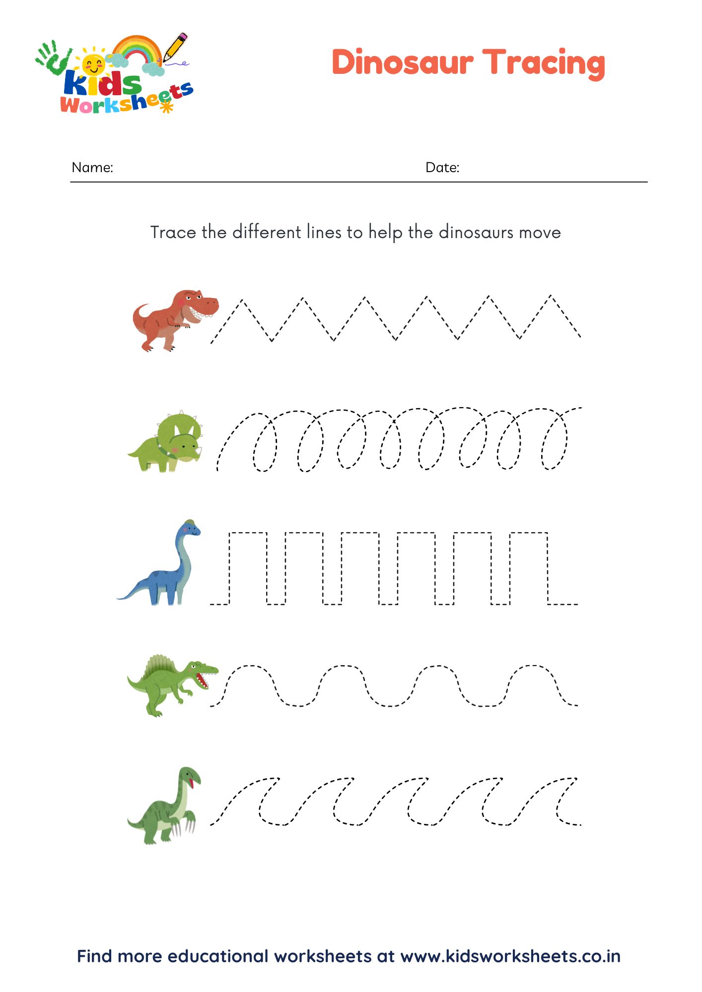 Dinosaur Tracing Lines Worksheet preview