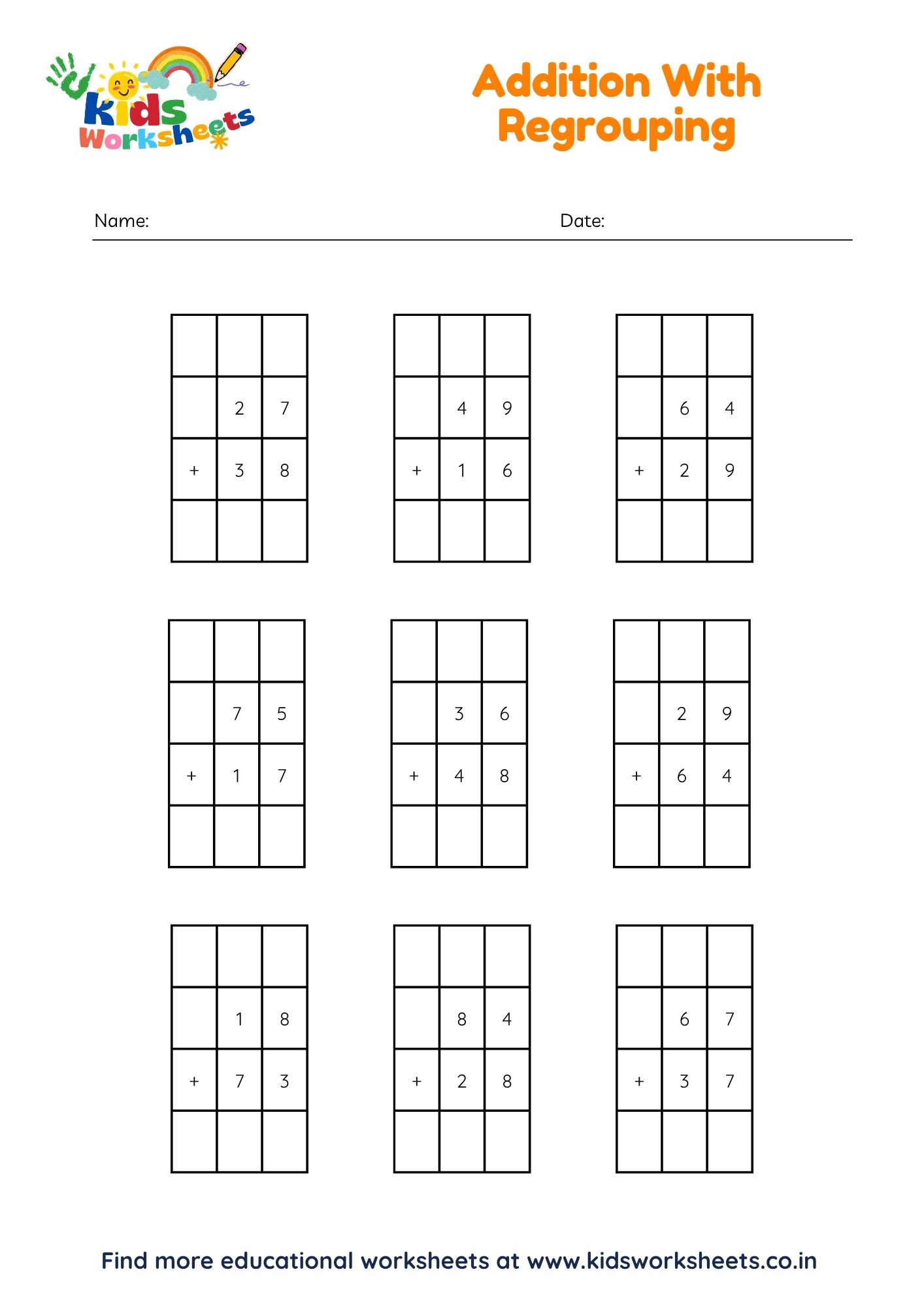 Grade 2 Addition With Regrouping Worksheets preview