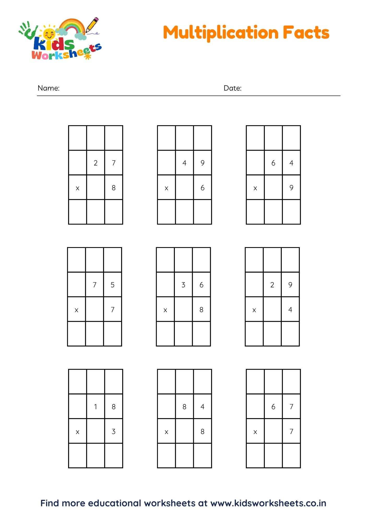 Grade 3 Multiplication Facts Worksheets preview
